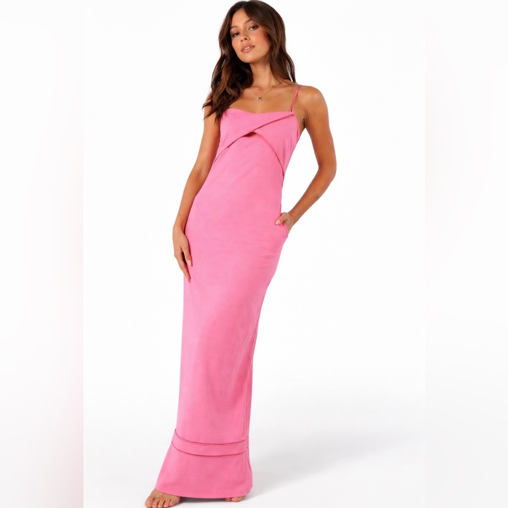 NWT Petal & Pup "Callie" Pink Maxi Dress - Red Trim & Pockets-Size XL